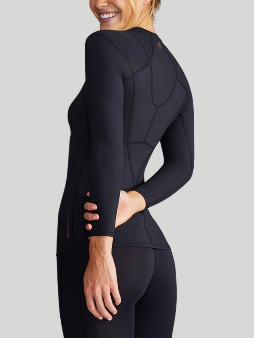 Tommie Copper Shirt Womens Large Black Shoulder Support Long Sleeve Posture EUC